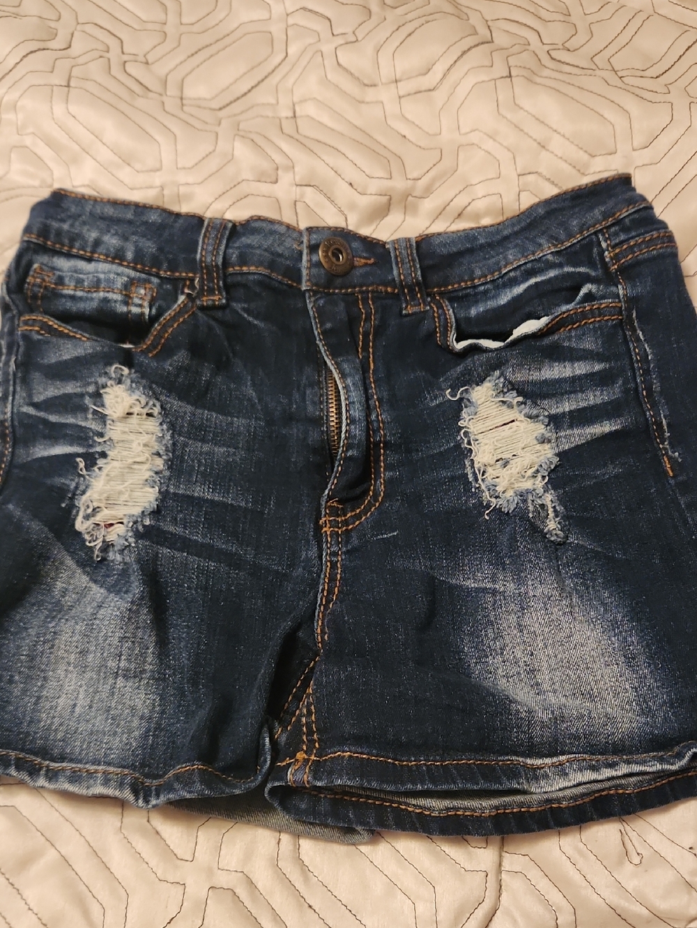 Revolt Women’s Dark Blue Distressed Denim Jean Shorts
